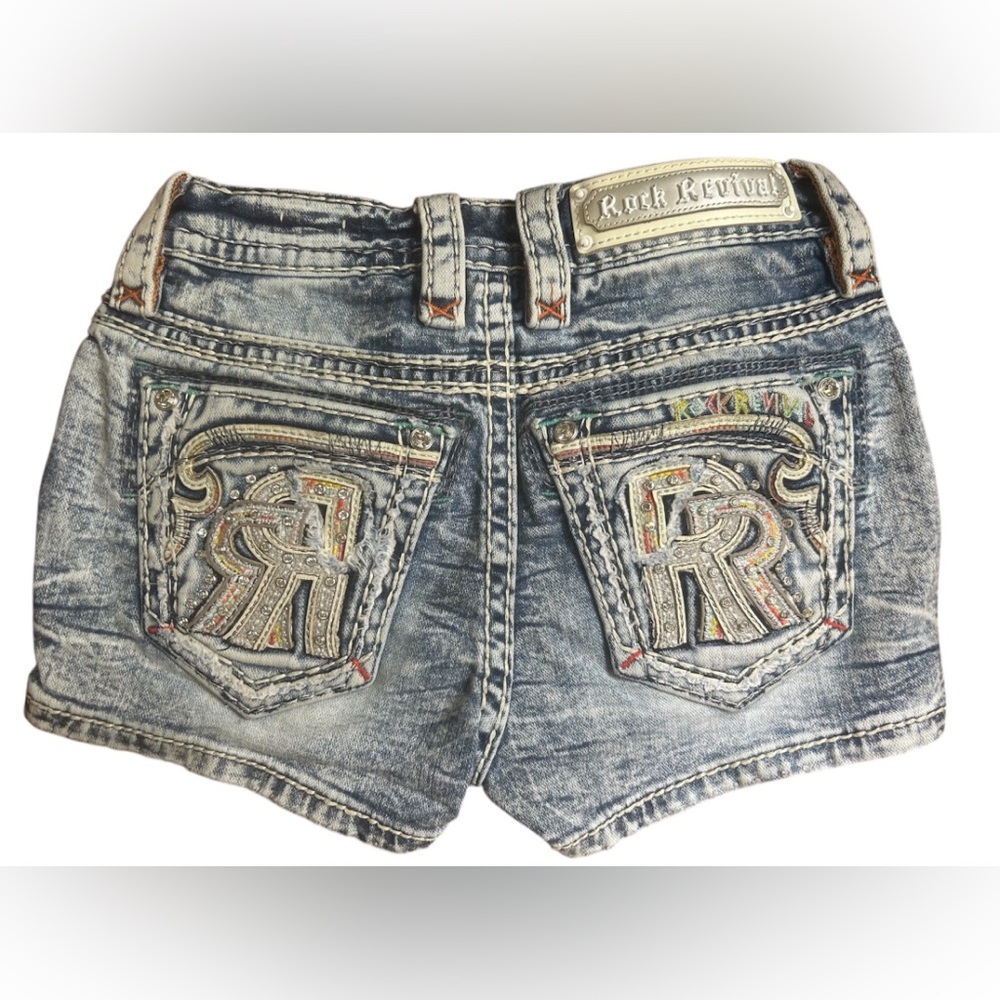 Rock Revival Embellished Light Blue Denim Shorts Size 23 NWOT